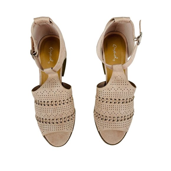 Qupid Boho Ankle Strap Open Toe Chunky Heels Pink Beige Sandals 9 - Picture 5 of 9